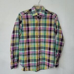 Caliban Plaid Button Up Shirt Mens 3 L Multicolor Contemporary Fit Cotton‎ Italy